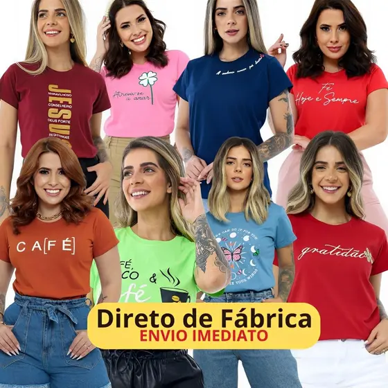 kit 8 T-shirt Camiseta Estampas Variadas Luxo Babylook Blusas Femininas Algodão 100% Envio Imediato