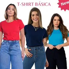 kit 3 T-SHIRT FEMININA GOLA O ALGODÃO 100% FIO 30.1 BLUSA BASIC