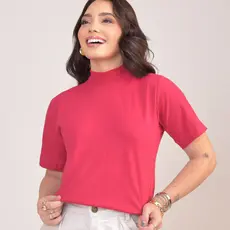 Blusas Gola Alta T-shirt Feminina Camiseta Básica Lisa 100% Algodão
