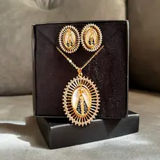 Conjunto Nossa Senhora Aparecida e Divino Espírito Santo – Brinco e Colar folheados