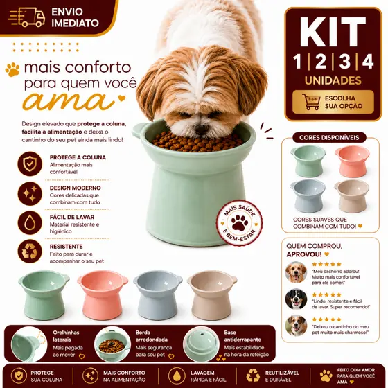 Comedouro Elevado Pet Para Gatos E Cães 1/2/3/4  Pequenos Tigela Moderna Colorida Fácil Limpar Pote Alimentação