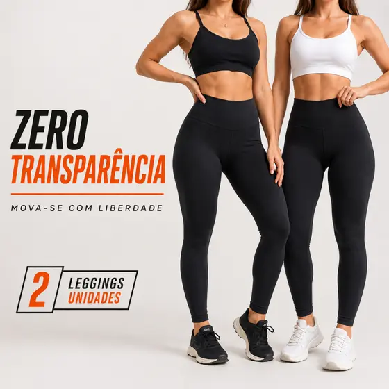 Kit 2 Leggings Feminina Cintura Alta ZERO TRANSPARENCIA - Calça Feminina Treino e Esportes Blackout Zero Transparencia