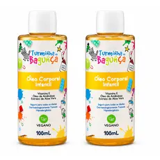 Kit 2 Óleo Corporal Infantil Turminha Da Bagunça 100 ML Hidratante Vegano Hipoalergênico Óleo de Amêndoas Vitamina E