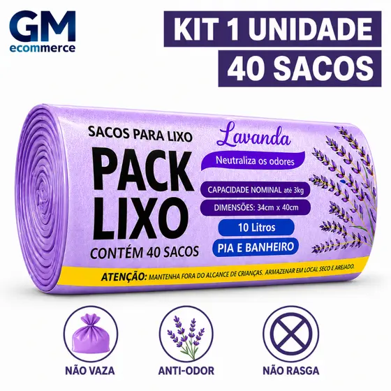 Sacos de Lixo Perfumados Lavanda 34x40cm 10L Pia Banheiro Cozinha Escritorio Neutraliza Odores