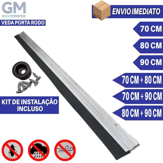 Kit Veda Porta Alumínio Reforçado com EVA Rodo Vedante 70cm 80cm 90cm Anti Poeira Insetos Ruído