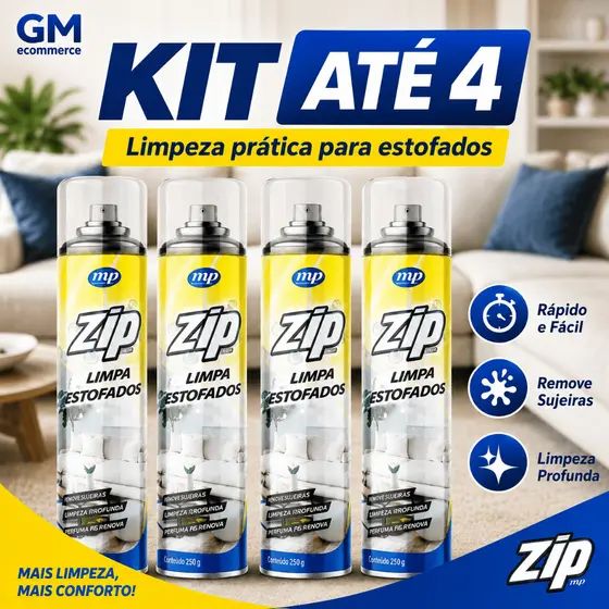 Kit Até 4 Limpa Estofados Zip MP Spray Sofá Tapete Carpete Limpeza Doméstica 250g