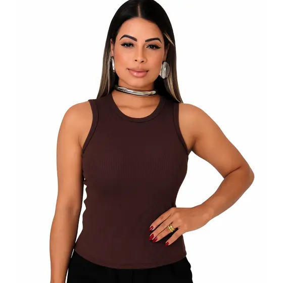 Blusa Regata canelada Ribana Premium, confortável e adaptável ao corpo -Tamanho Único- Veste P ao G