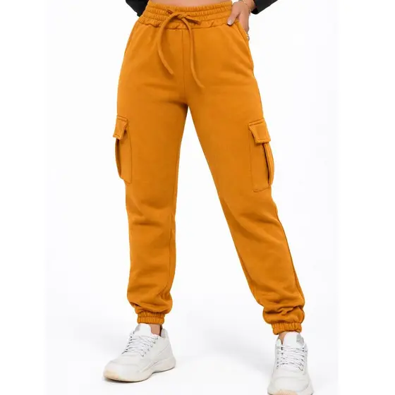 Calça de Moletom Flanelado Bolso Cargo Feminino Casual  Jogger/Inverno Gringa Top