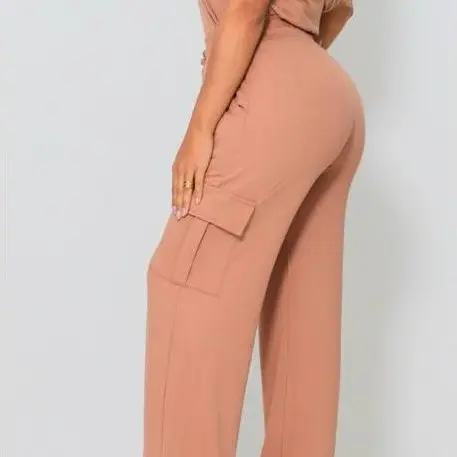 Calça Feminina Cargo Pantalona, Wide Leg, Perna Larga, Viscose Vicenza, Moda blogueirinha