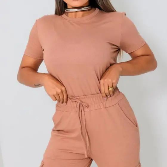 Conjunto Feminino de Viscose Vicenza Importada - Blusa + Calça Cargo Pantalona - Moda Blogueira