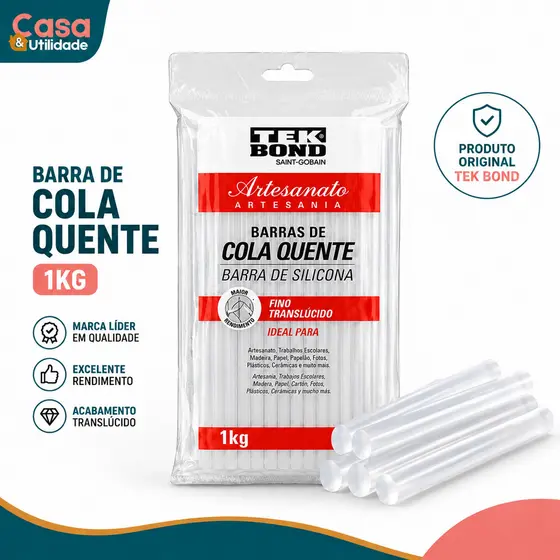 Bastão Cola Quente Fina 7mm Tek Bond 1Kg Transparente Premium