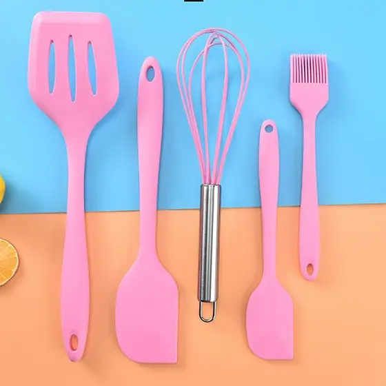 Kit 5 Peças Utensílios de Cozinha Silicone Colher Espátula Fue Espátula Pequena Pincel