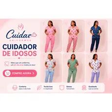 Scrub Conjunto Pijama Cirúrgico/Hospitalar  CUIDADOR DE IDOSOS  P ao PLUS SIZE DIVERSAS ESTAMPAS