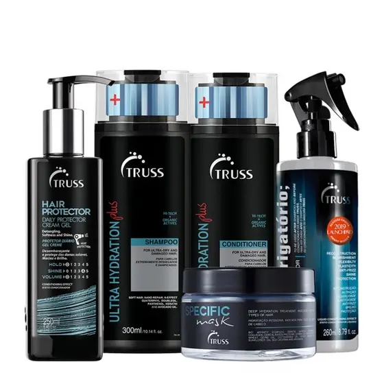 Kit Truss Ultra Hydration Plus - Shampoo 300ml + Condicionador 300ml + Uso Spray 260ml + Hair Protector 250ml + Máscara