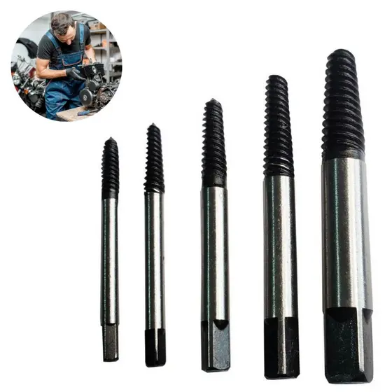 Kit Extrator de Parafusos 5 Peças de Aço  Parafuso quebrado Espanado Macho Compátível