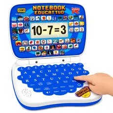 Laptop Educativo Infantil Azul para Menino Bilíngue 2 em 1 Brinquedo Didático Inglês Espanhol