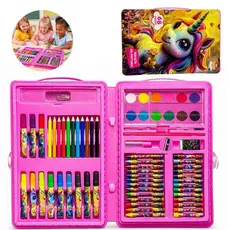 Estojo Maleta Escolar Infantil 68 Peças + Desenho P/ Pintura
