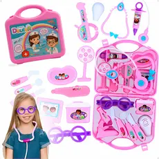 Kit Médico Infantil Rosa Menina Mala Portátil Brinquedo Educativo Completo com Acessórios Doutora
