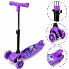 Patinete Infantil Roxo 3 Rodas Com Luz Ajustável Dobrável Freio Traseiro