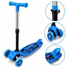Patinete Infantil Azul 3 Rodas Com Luzes Criança Ajustável