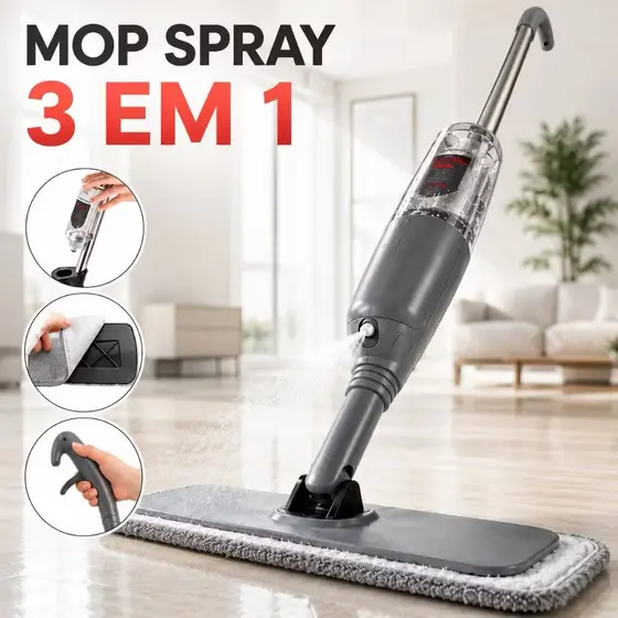 Mop Spray 3 em 1 com Reservatório Integrado e Refil de Microfibra