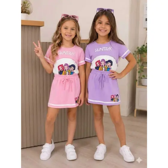 Conjunto Infantil Menina - feminina Short Saia k-pop + Confort