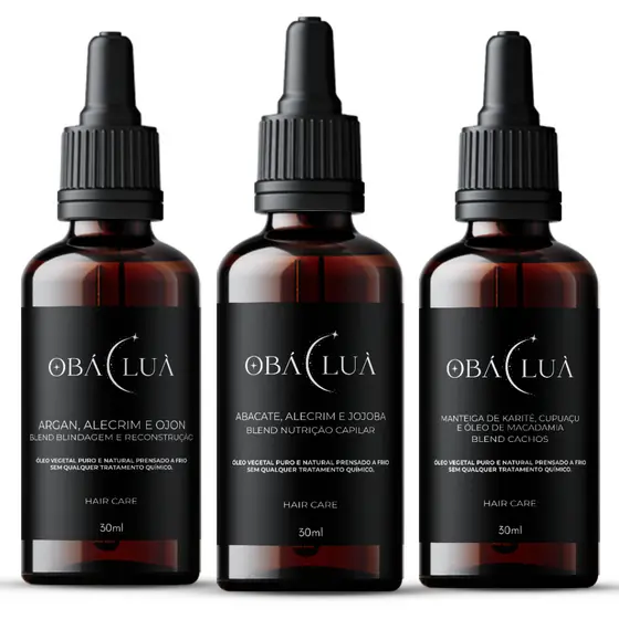 Kit Blends Capilares OBÁ LUÀ - Nutrição e Crescimento, Blindagem e Cachos - Uso Capilar