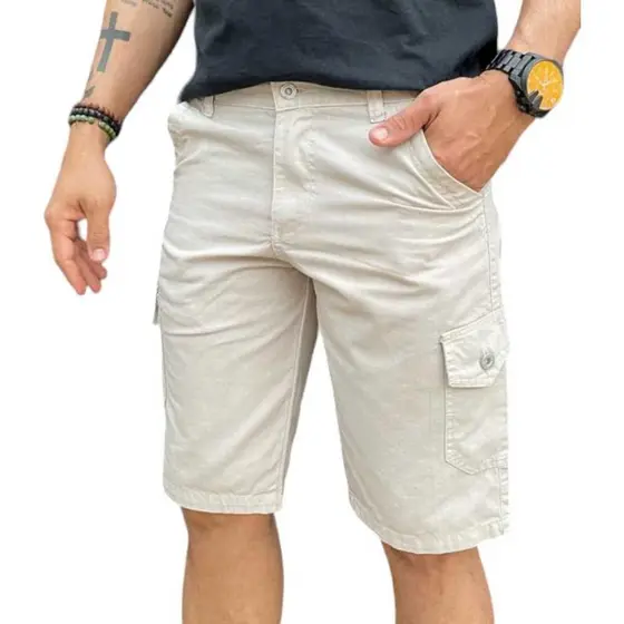 Bermuda Masculina Cargo Sarja | 6 Bolsos Funcionais, Estilo Urbano e Leve para o Verão