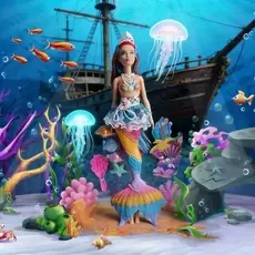 Boneca Brinquedo de Sereia Princesa com Luz Led e Som Musica com Cauda Arco Iris