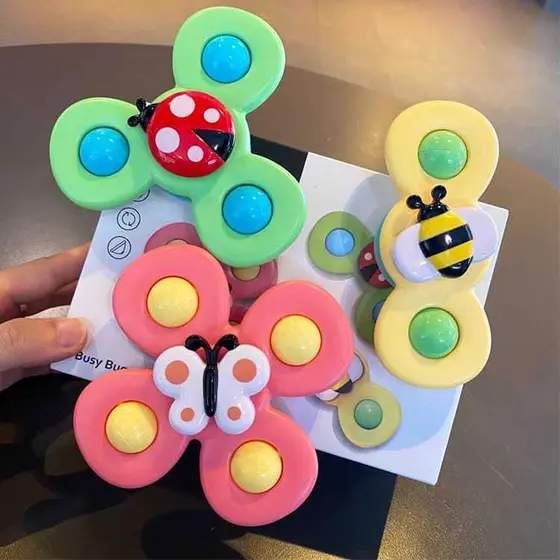Kit 3 Brinquedo Sensorial Ventosa Bebê Estimulo Gira Spinner