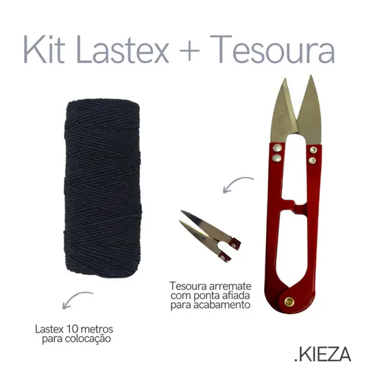 Kit Lastex Preto 10 Metros + Tesoura Arremate Ponta Afiada Para Acabamento Final