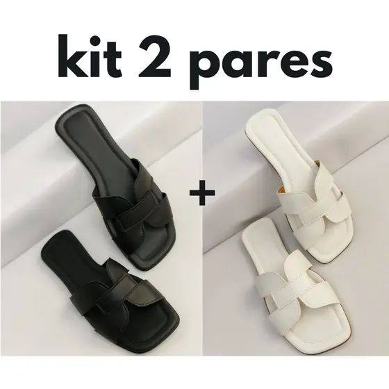 Kit 2 pares Sandália Rasteira Feminina Tendência Moderna