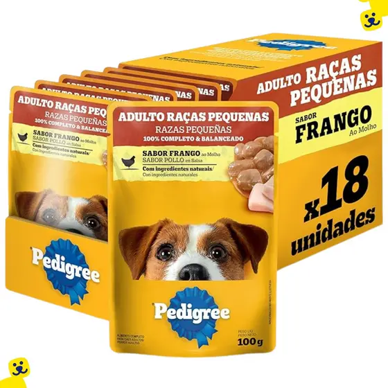 Kit 18 Sachês Pedigree Cães Adultos Raças Pequenas Alimento Úmido Sachê para Cachorro Frango 100g