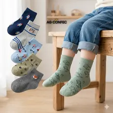 3 / 6 / 9 / 12 / 15 / 18 / 24 Pares de Meias Infantil Masculina Coloridas Estampada Algodão Macio e Confortável
