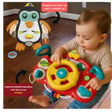 Brinquedo Interativo Infantil Volante  com Vários Sons Diferente e Luz  e Pinguim Didático Sortido