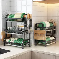 Escorredor Duplo de 16 Pratos e Louças Preto Pia Cozinha Porta Talher  Organizador  Louças Rack