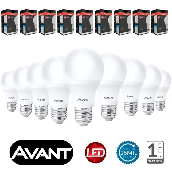 Kit 10 Lâmpadas LED 12w Bivolt Avant 1050 Lumens E27 Luz Branca Econômica