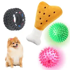 Kit Brinquedo Pelúcia com Apito e Mordedor Pneu com Apito Pet Bola de Led com 4 Peças
