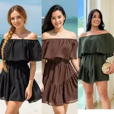 Macaquinho Cigana feminino Macacao Vestido Short Crepe Duna Elegante