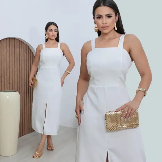 Vestido Midi Feminina Alfaiataria Alegante Social Moda Evanglica Festas Trabalho Caimento Perfeito