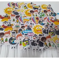 50 Toppers Tag Mundo Bita C/ Palito Topers Doce Aniversário