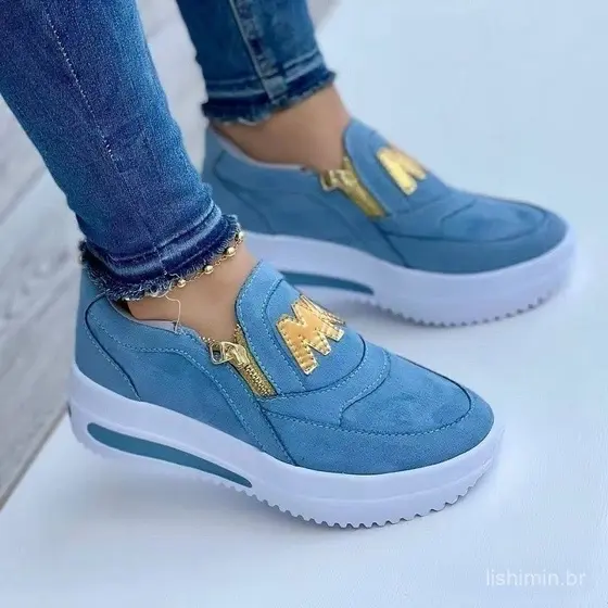 Tênis feminino Tênis com zíper lateral Tênis com plataforma