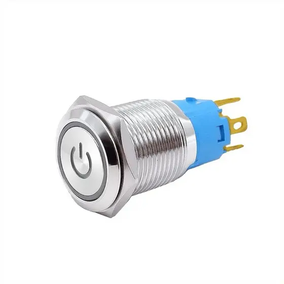 Botão Power Led liga e desliga 19mm Inox 12V auto-travante Som automotivo