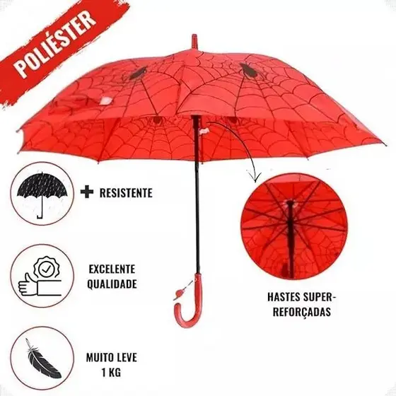 Guarda Chuva Infantil Homem Aranha Automático Reforçado Com Apito