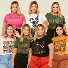 Kit 2 Tshirt Feminina Blusa Casual Plus Size Moda Blogueira +10 Estampas