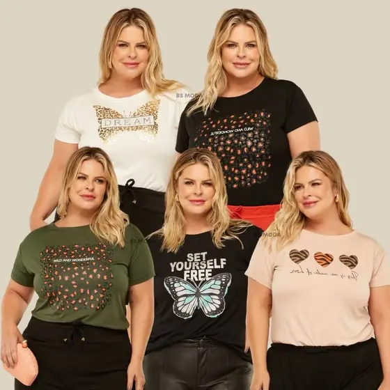 T-shirt Estampada Plus Size Moda Blogueira +17 Estampas