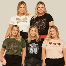 T-shirt Estampada Plus Size Moda Blogueira +17 Estampas