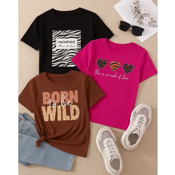 Kit 3 Blusas Feminina Estilosa T-Shirt Estampadas