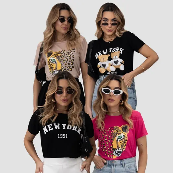 Kit 2 Blusinhas Tamanho Único T-shirt Feminina  + 10 Estampas
