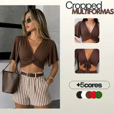 Blusa Cropped Feminino Viscolycra Multiformas 3 em 1 (Onça, Poa,Listra)